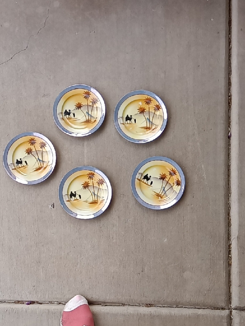 Desert Camel Palm Small Decorative Plates - Yellow and Blue Set of 5